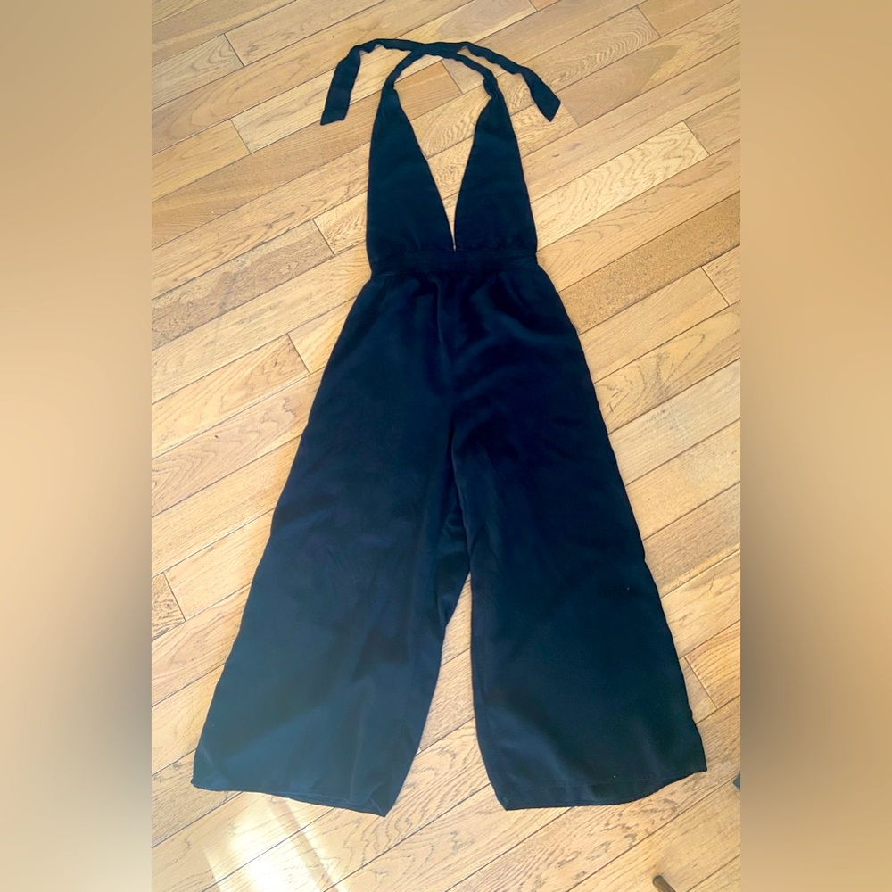 Cropped wide, leg halter jumpsuit
